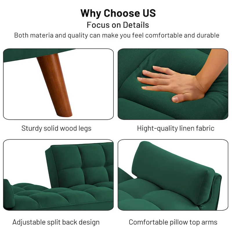 Linen Button-Tufted Loveseat Sofa, Beige/Grey/Black/Green/Yellow, Metal Legs, Seats 2