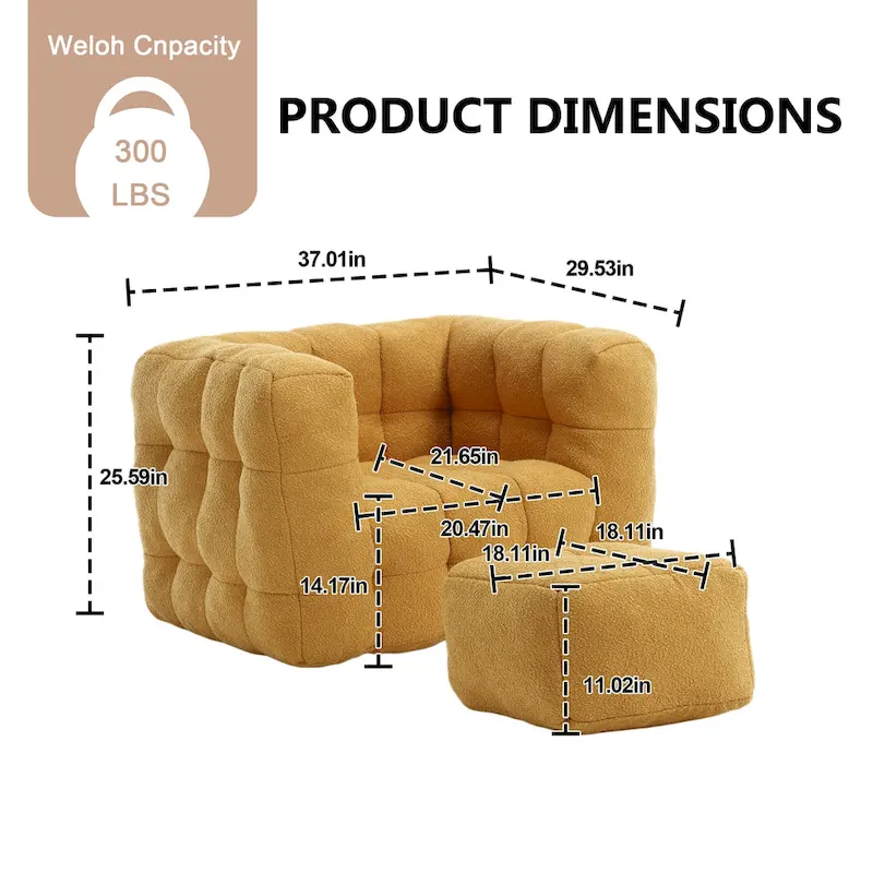 HOMEFUN Boucle Upholstered Tufted Modern Single Side Sofa Chair with Ottoman