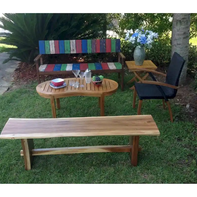 Chic Teak Suar Live Edge Slab Backless Bench approximately 69 long