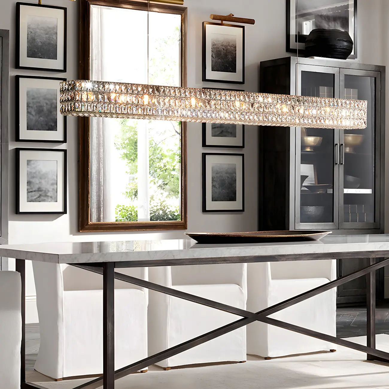 Modern Clear Crystal Rectangular Pendant Light
