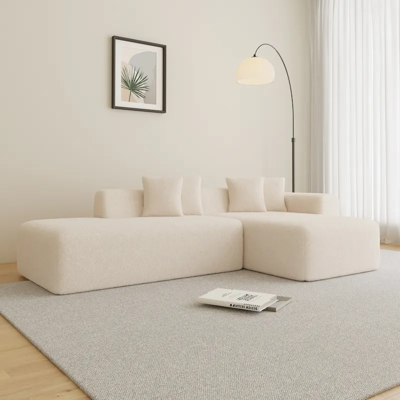 105.51 Modern L-Shape 5 Seater Modular Sectional Sofa Couch with Chaise Lounge, in Soft Lambswool Sherpa Fabric