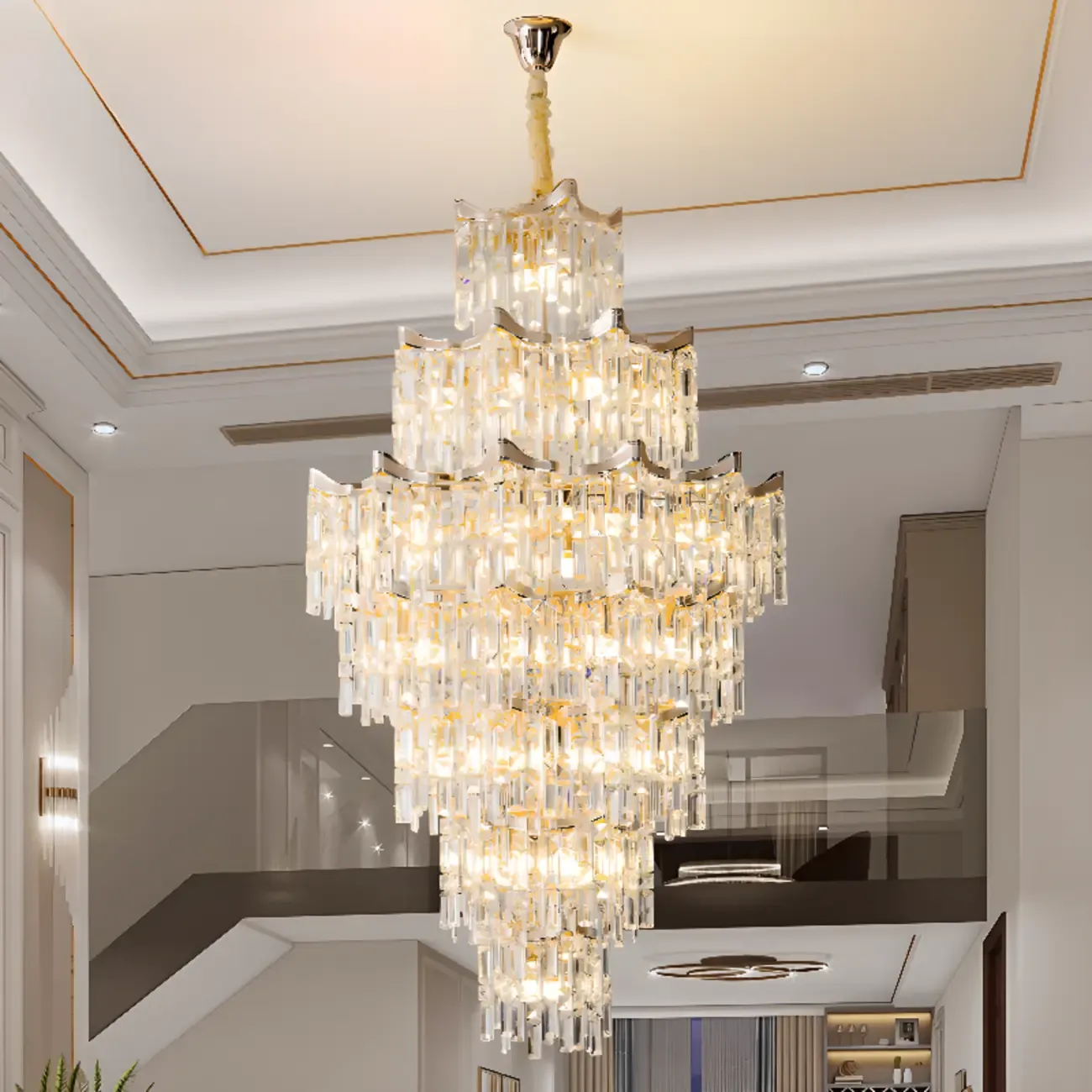 Modern Luxury Crystal Cascade Chandelier for High Ceilings