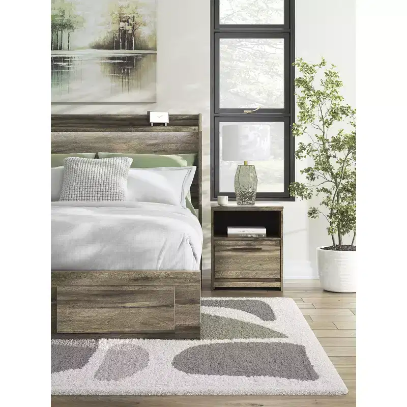 Signature Design by Ashley Jusika One Drawer Nightstand with USB Charging, Brown
