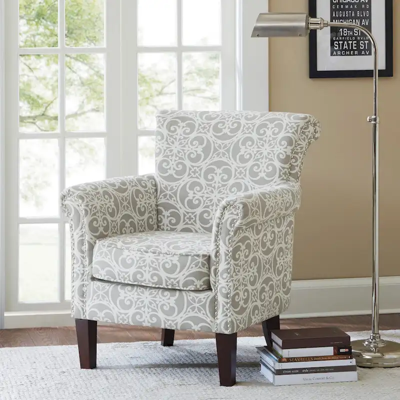 Grey Fretwork Upholstered Club Chair