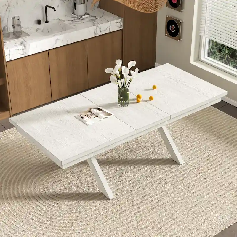 VECELO 90 Inch Modern Solid Wood Rectangular Extendable Dining Table