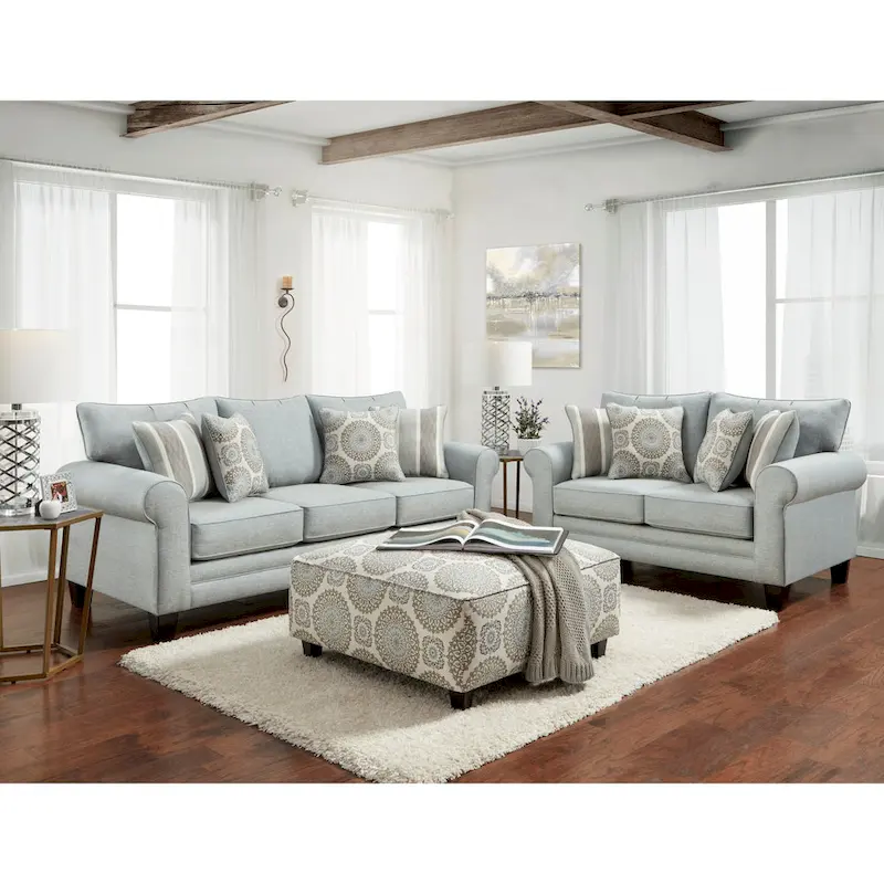 Grande Mist Round Arm Transitional Baby Blue Sofa