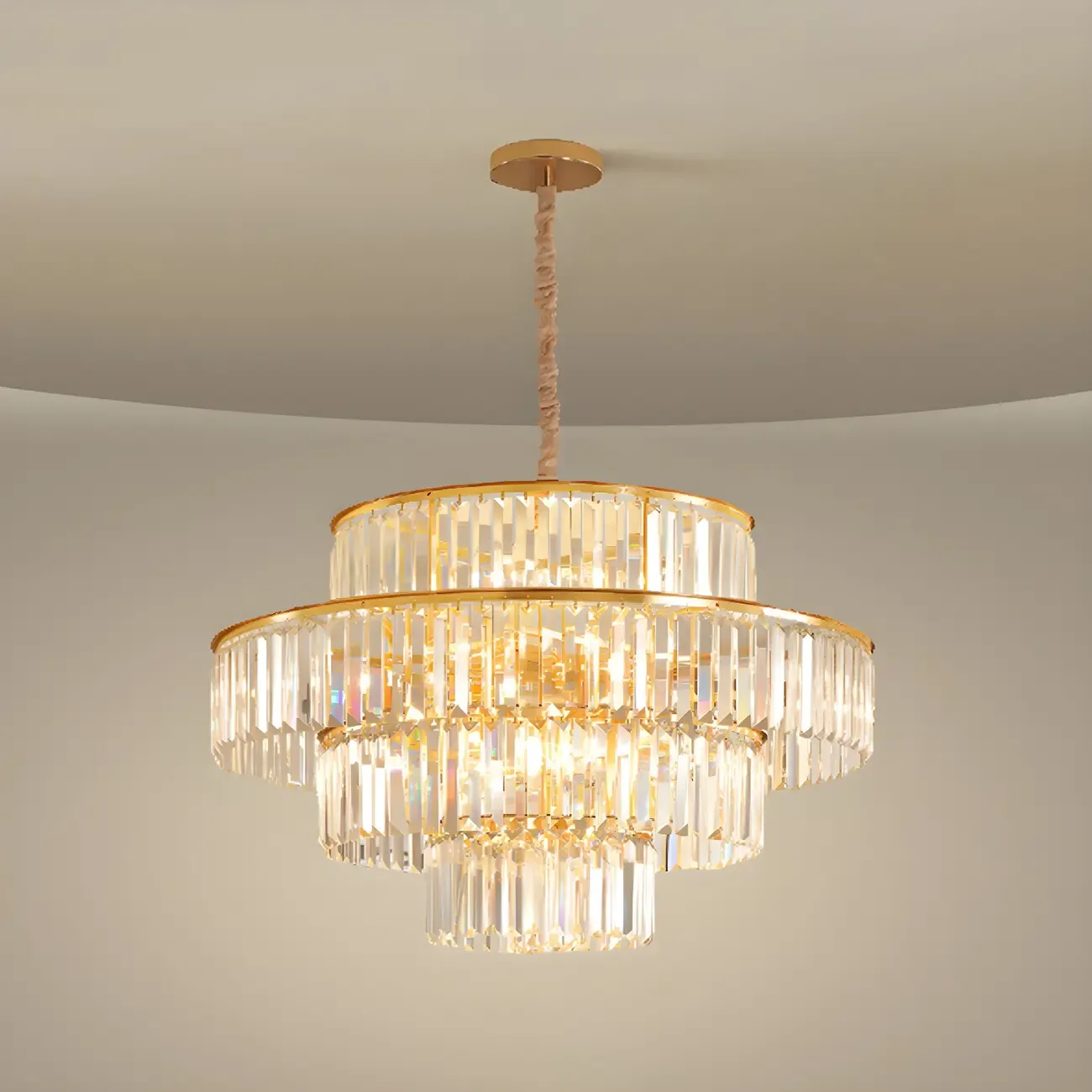 Gold Crystal Cylinder Tier Circle Chandelier