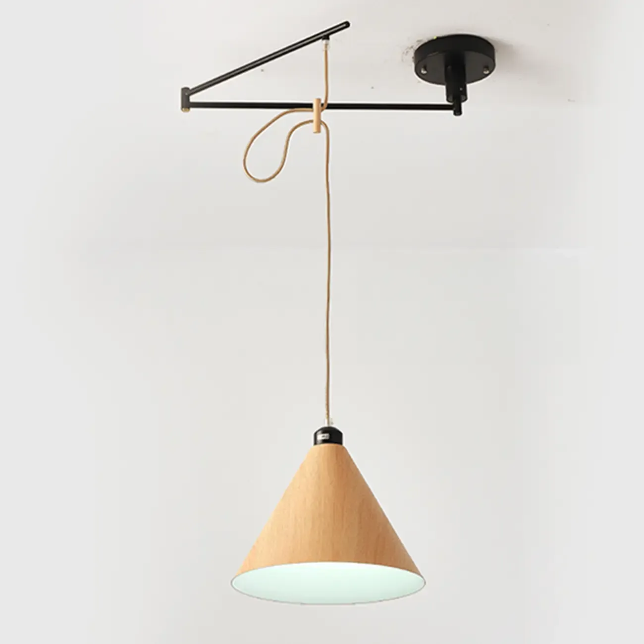Modern Flexible Round Pendant Light in Solid Wood and Metal