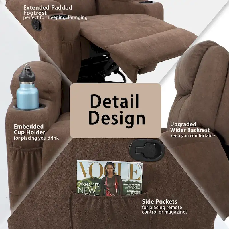 Homall Massage Recliner Chair Swivel Fabric Living Room Sofa