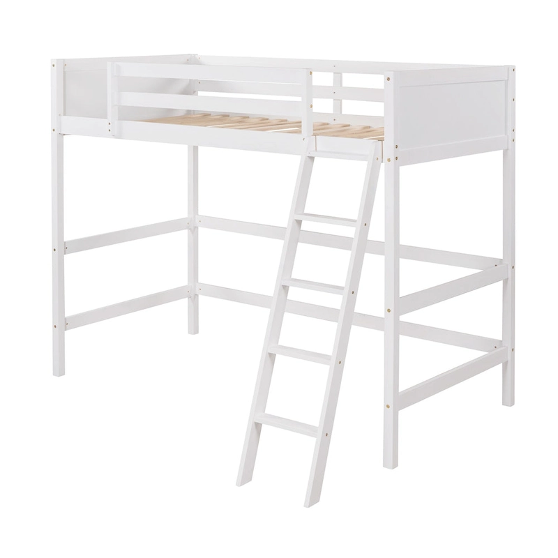 Twin Solid Wood Loft Bed with Ladder & Fence