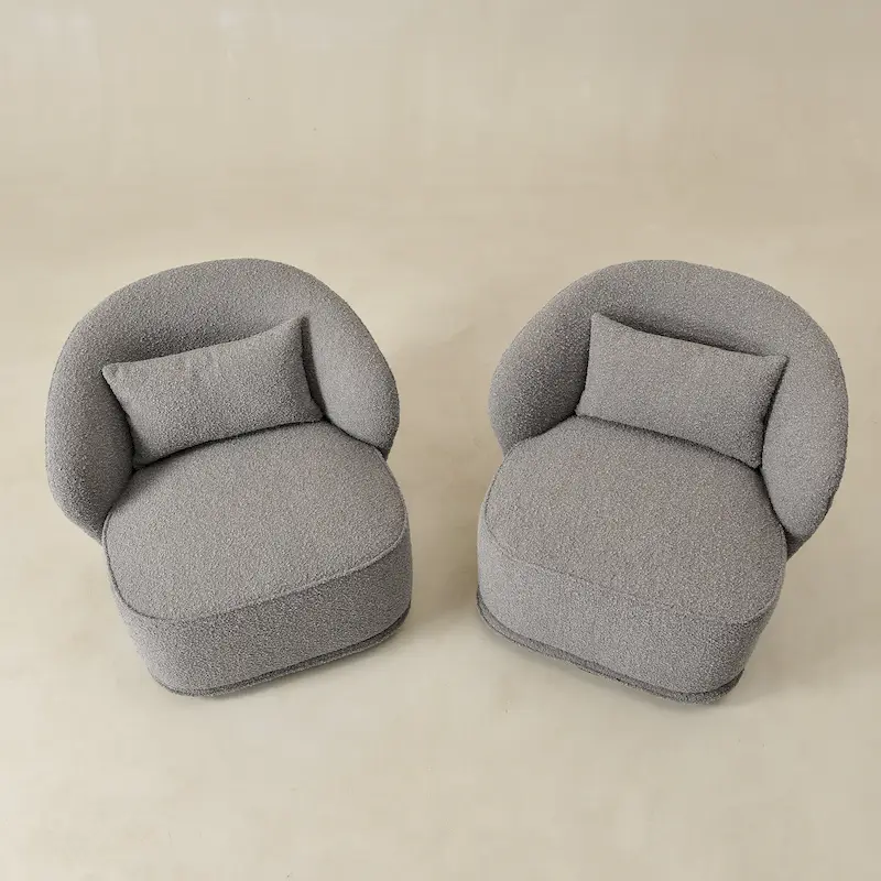 KINWELL 33 W Sherpa Boucle Upholstered Accent Swivel Chair (Set of 2)