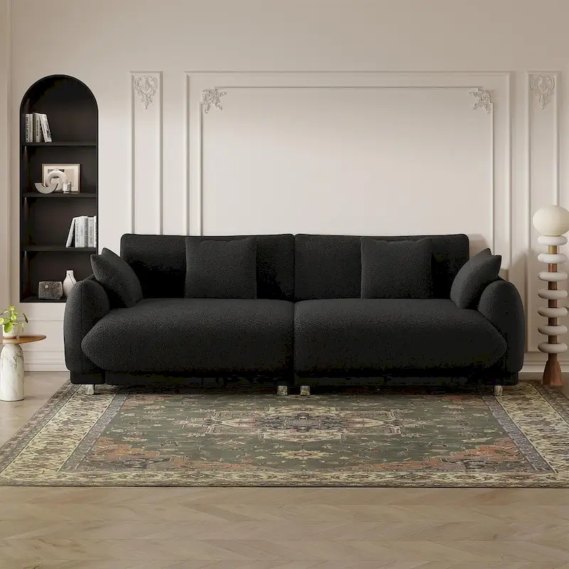 86.6  Modern Teddy Velvet Triple Sofa with 4 Pillows and Metal Legs