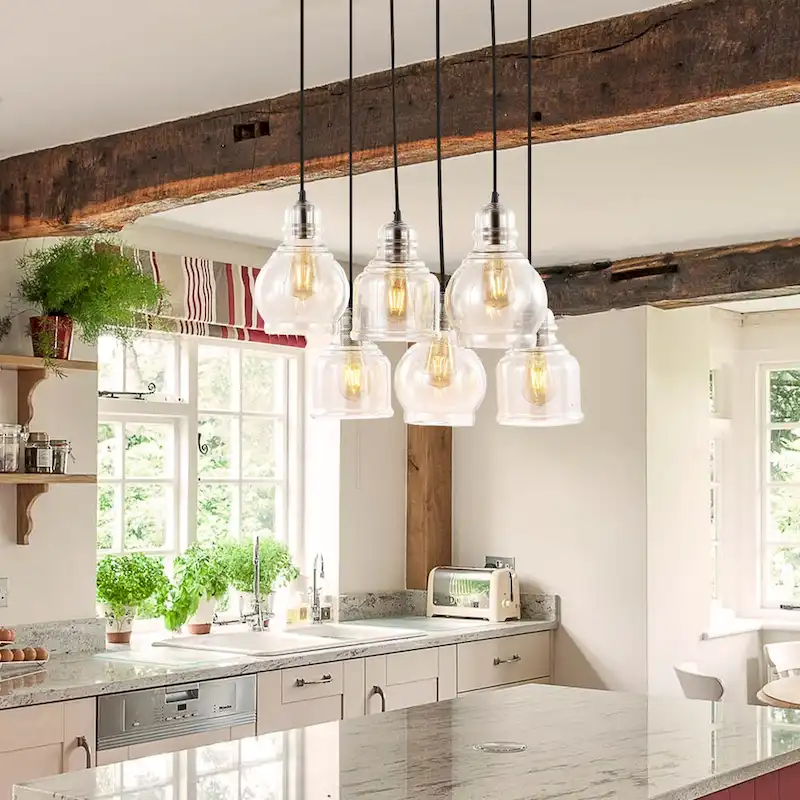 Cooper 18.88  6-Light Bohemian Farmhouse Iron/Glass Cluster LED Pendant, Nickel/Champagne by JONATHAN Y