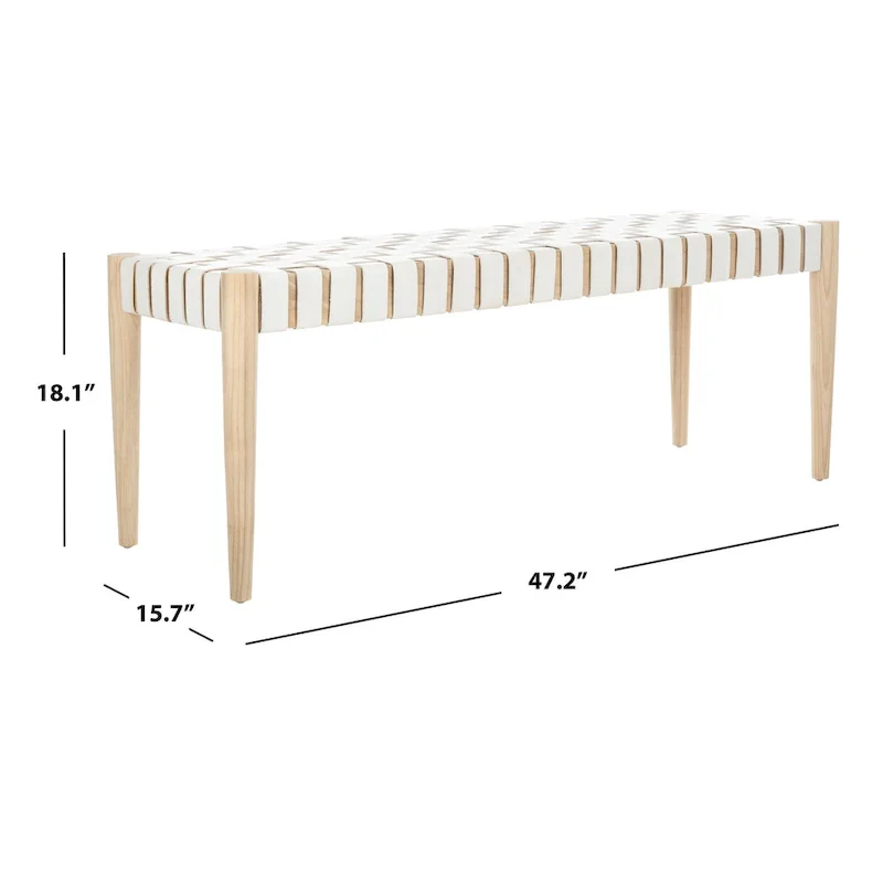SAFAVIEH Manervia Wood & Leather Bench - 47Wx16Dx18H