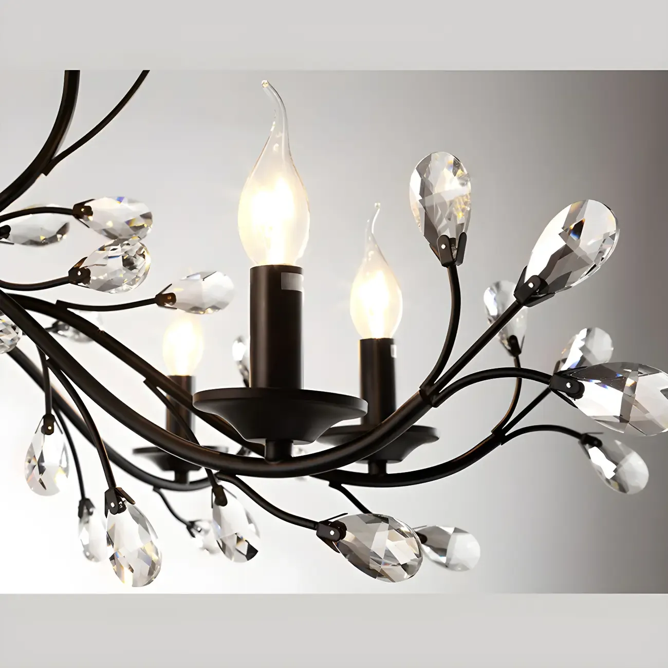 Modern Elegant Black Branch Crystal Candelabra Chandelier