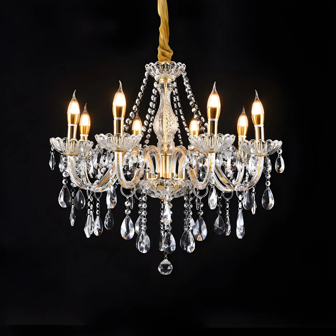Mid-Century Crystal Candlestick Adjustable Chandelier
