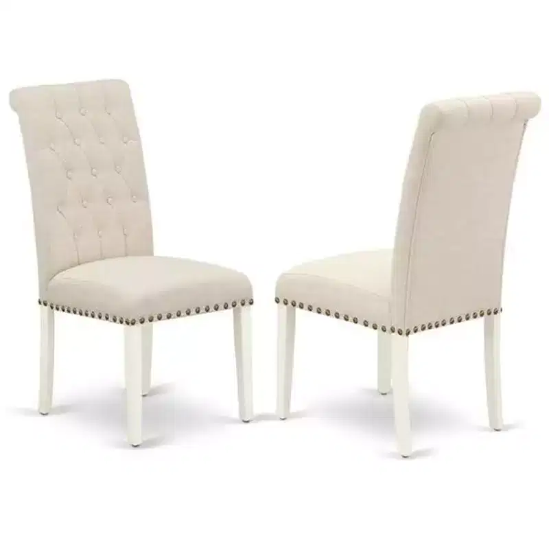 HomeStock 7 Piece Kitchen Table Set Linen White Parson Chairs