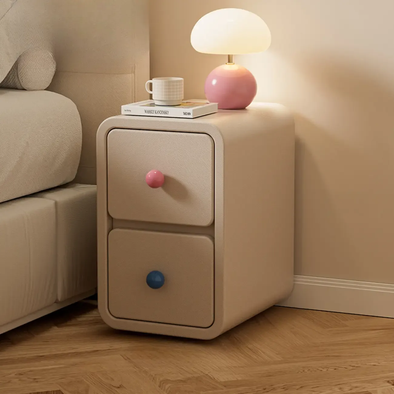 Narrow Rectangular Wood Nightstand with Drawers