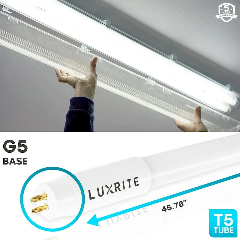 Luxrite 4FT T5 LED Tube Lights, 24W=54W, 45.78 , Ballast and Ballast Bypass Compatible, Damp Rated 4 Pack - N/A