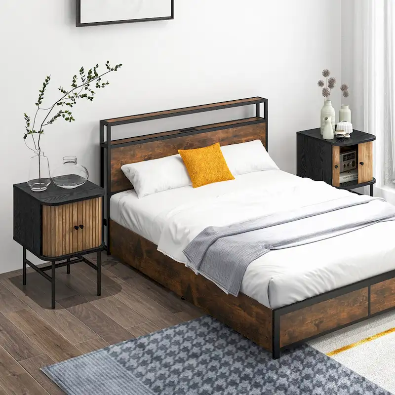 Gymax Set of 2 Nightstand Compact Modern End Side Table with Sliding