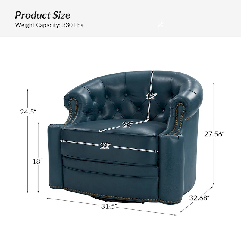 Felipe Modern Genuine Leather Swivel Chair With Tufted Back By HULALA HOME