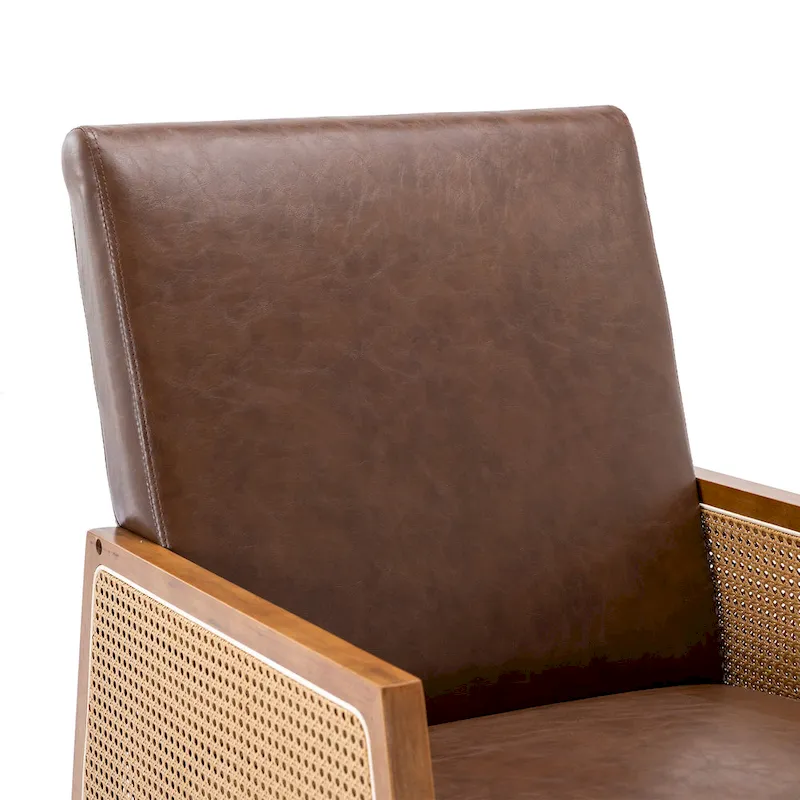 Modern PU Leather Rocking Chair with Rattan Arms
