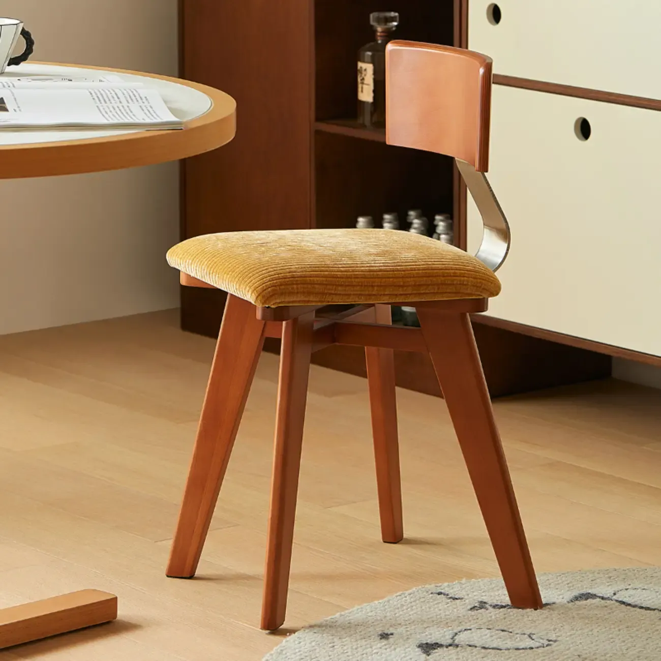 Mid-century Modern Cushioned Wooden Armless Dining Chair