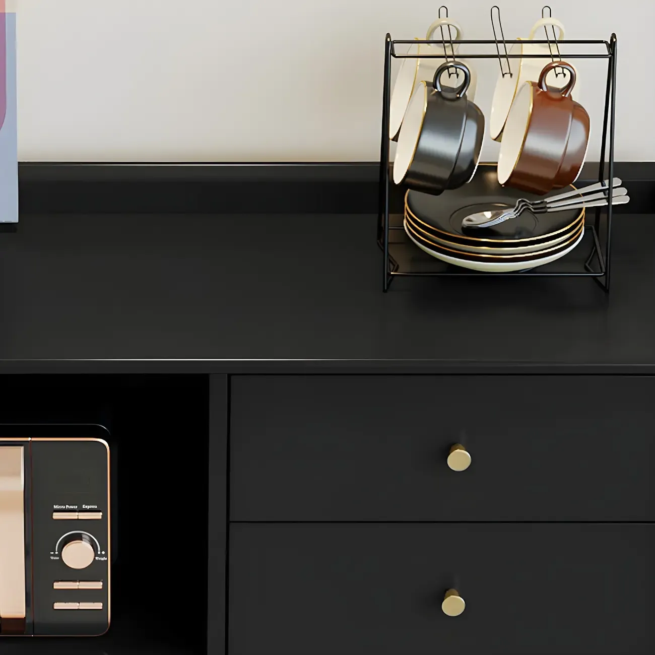 Modern Black Espresso Sideboard with Cabinets & Drawers