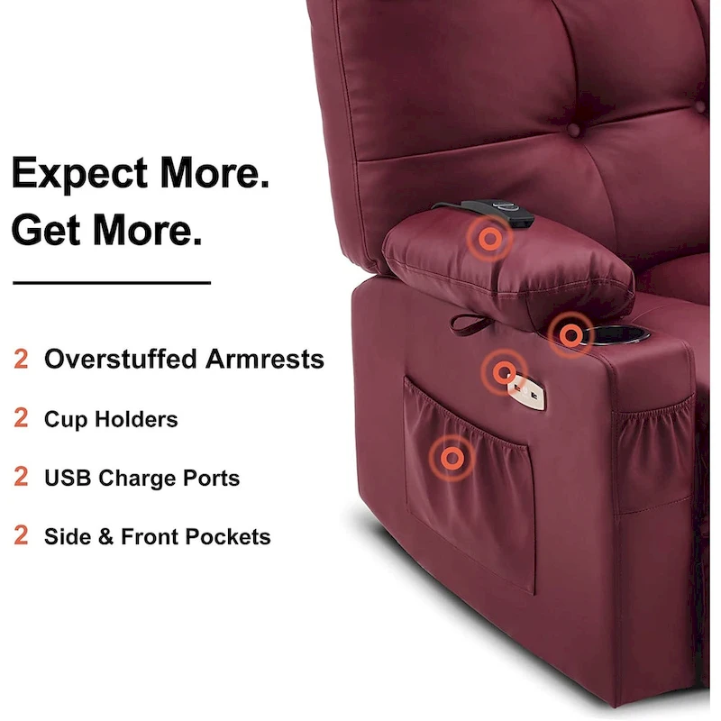 MCombo Large Power Swivel Glider Rocker Recliner Chair with Massage and Heat, Faux Leather 7748