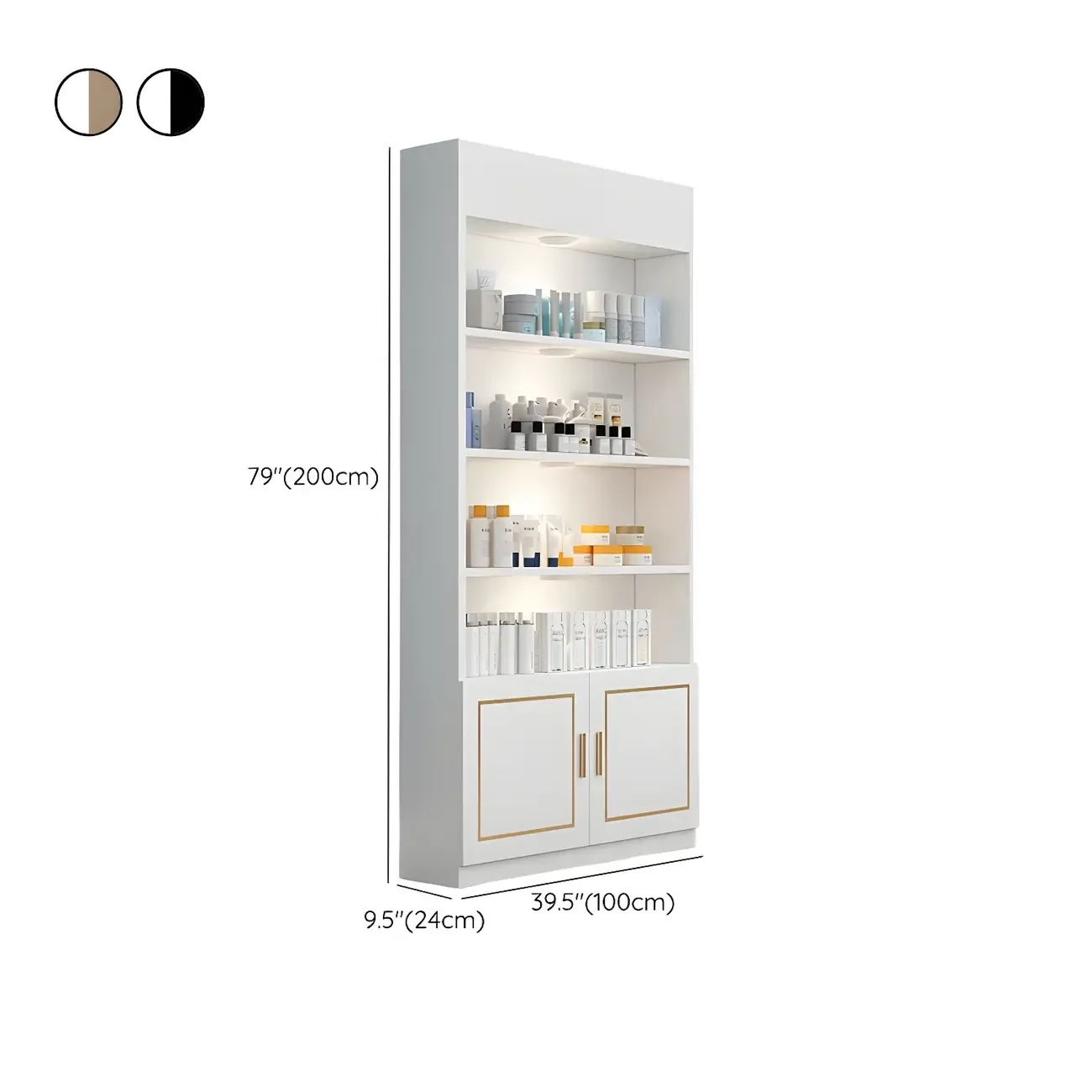 White Rectangle Large Wood Open Display Cabinet