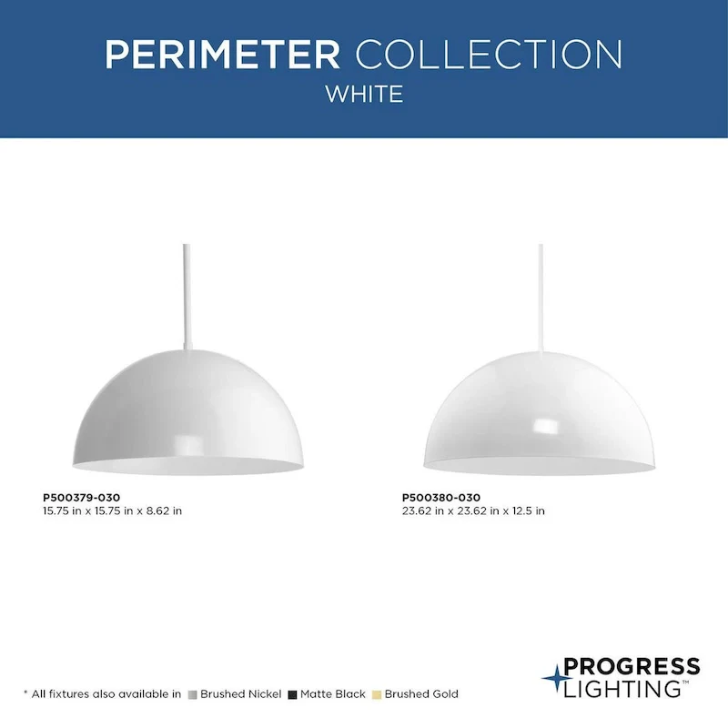 Perimeter Collection One-Light White Mid-Century Modern Pendant with metal Shade - 23.62 in x 23.62 in x 12.5 in