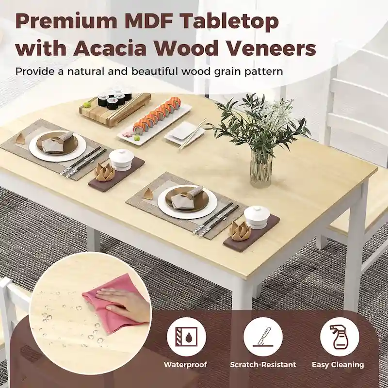 Costway 5-Piece Dining Set Solid Wood Kitchen Furniture with