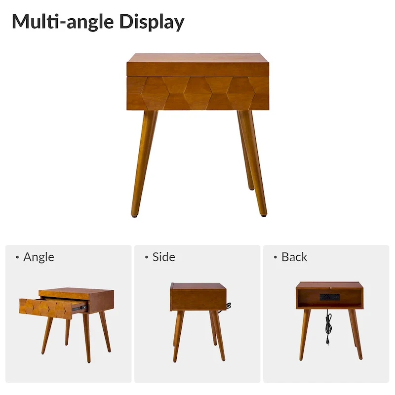 Julian Mid-century  End Table with Charging Station by