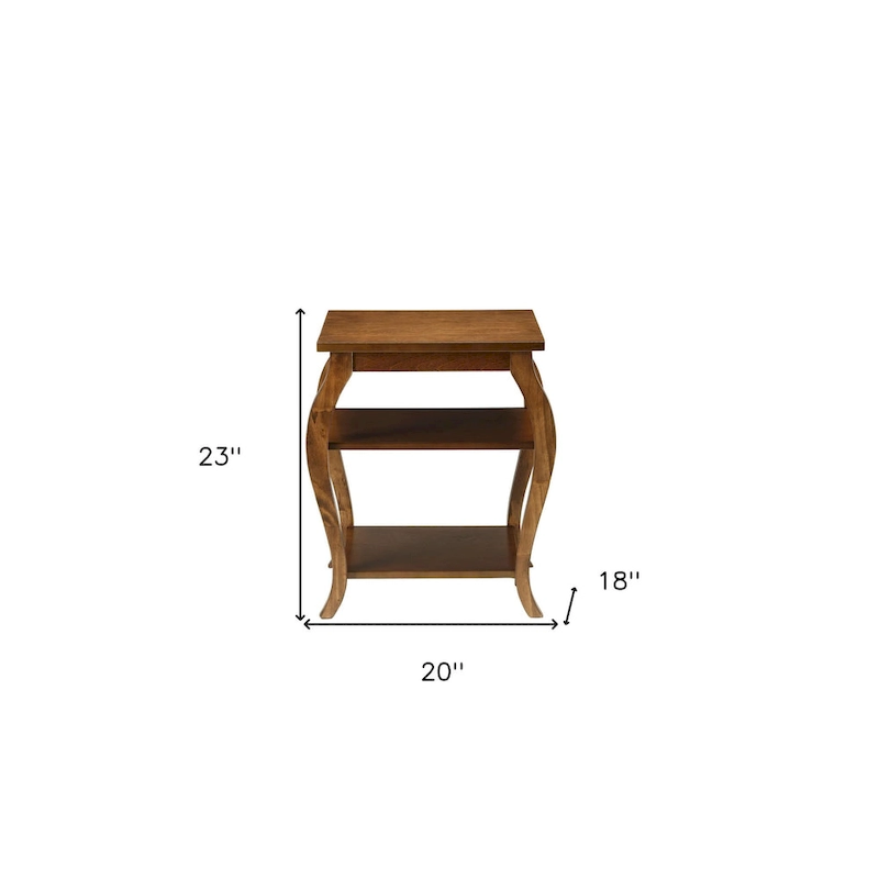 HomeRoots 23 Black Wood Bow Leg End Table With Two Shelves - 20 W x 18 D x 23 H