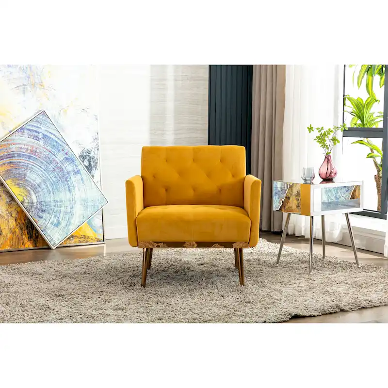 Velvet Upholstered Tufted Accent Chair With Golden feet