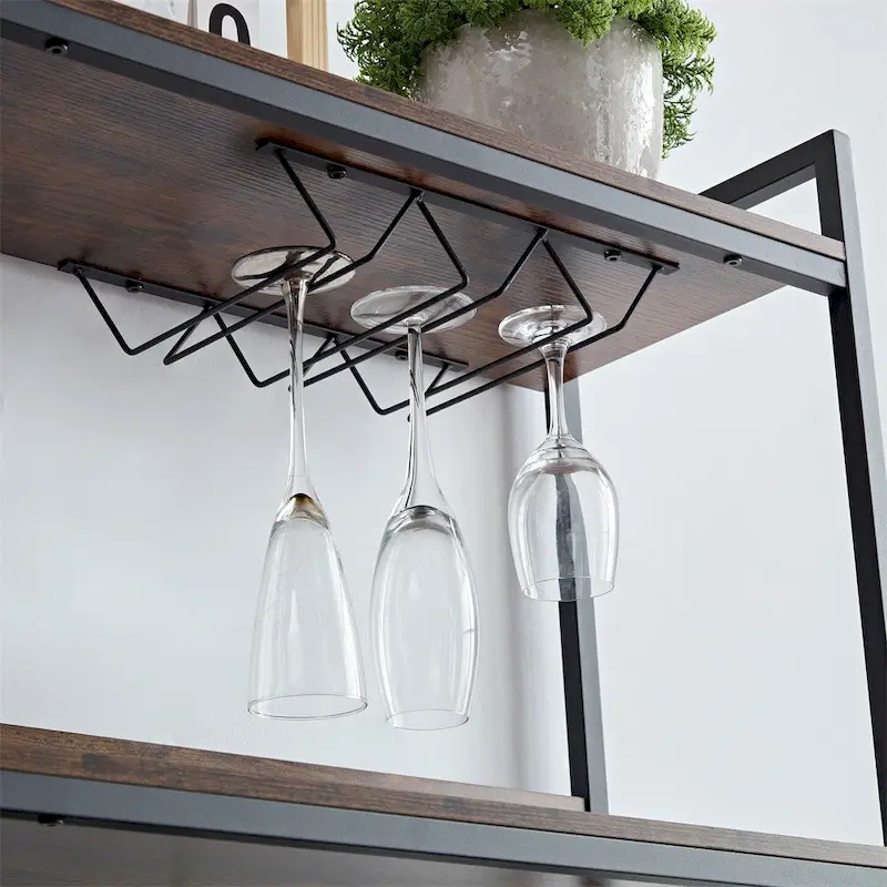 3-Tiers Buffet Cabinet with LED Strip and Glass Holder,Power Outlet