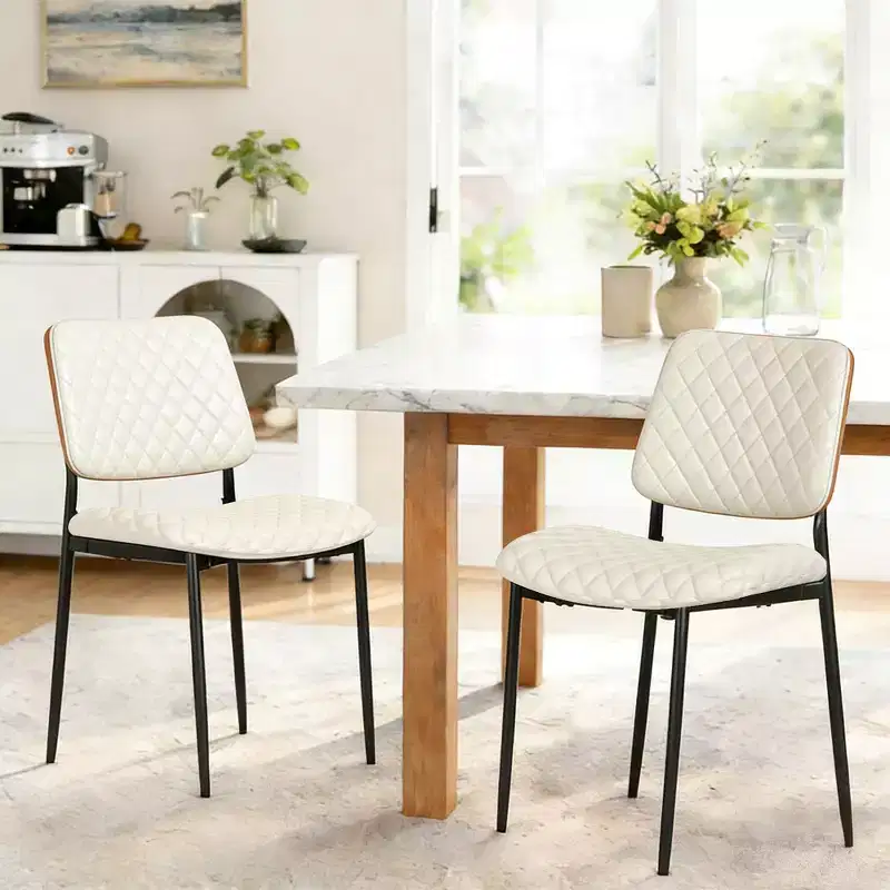TYBOATLE Mid Century Dining Chairs Set of 2, Quilted PU Leather Kitchen Chairs with Bentwood Back, Industrial Upholstered Side Chairs