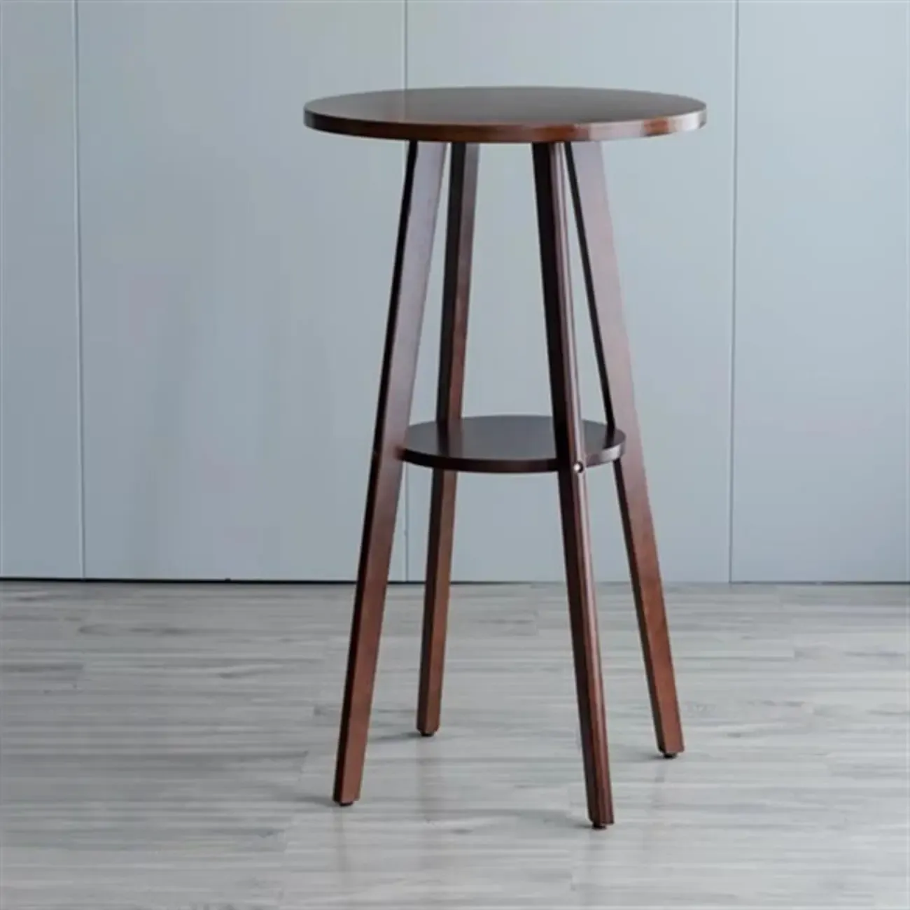 Scandinavian Rubberwood Round Bar Tables with Shelf