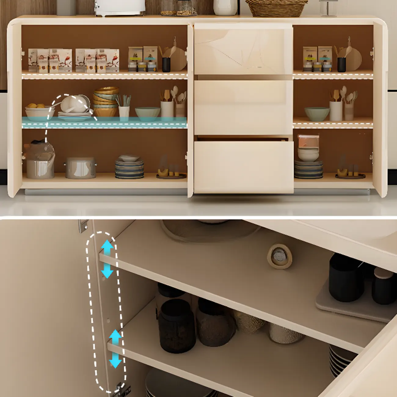 Scandinavian White Sideboard with Drawers & Cabinets