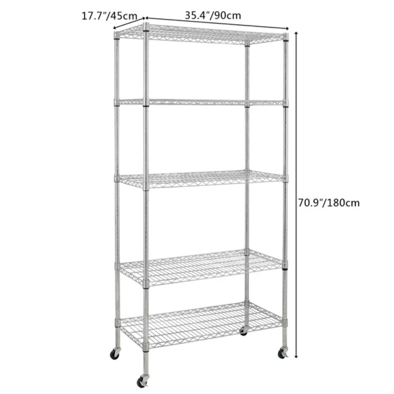 5-Tier NSF-Certified Steel Wire Shelving with Wheels Black - (35.43 x 17.72 x 70.87)