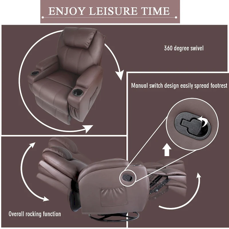 Homall Massage Recliner Chair Swivel Heating Faux Leather Living Room Chair