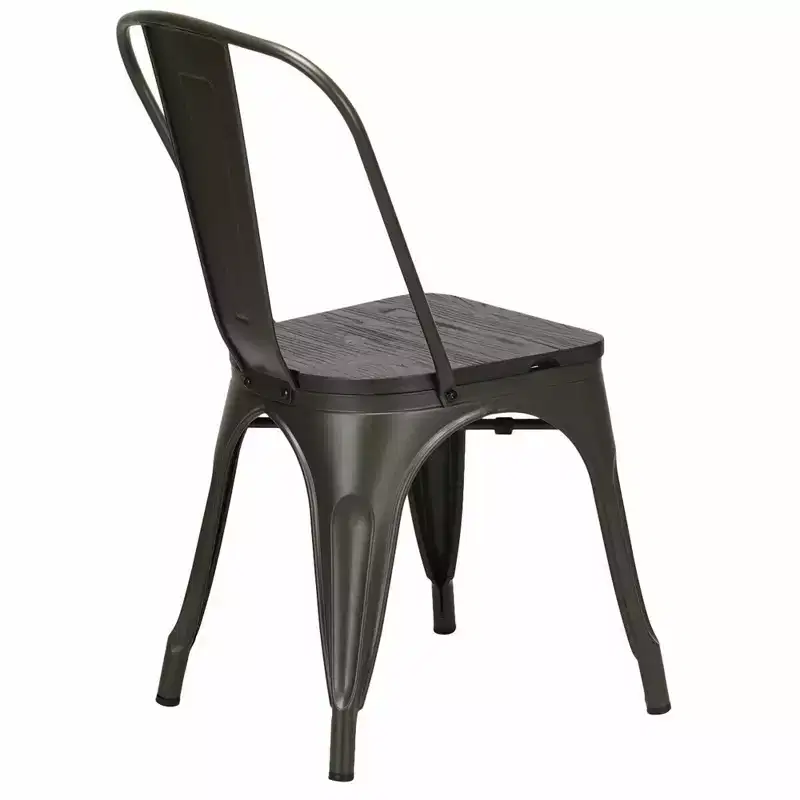 Costway Set of 4 Modern Metal Dining Side Chair Wood Seat Stackable Bistro Cafe