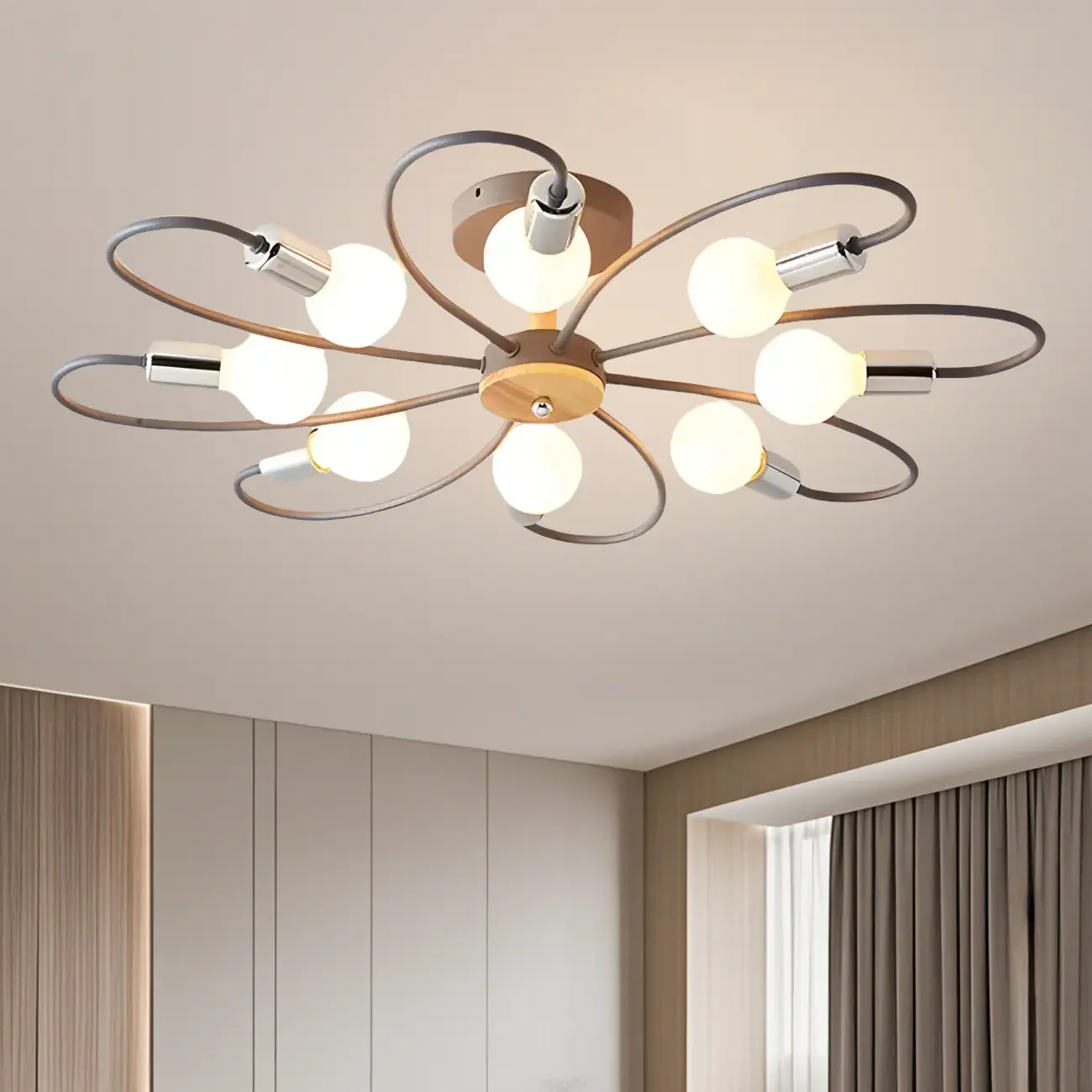 Modern Green Curved Sputnik Semi Flush Mount Ceiling Light