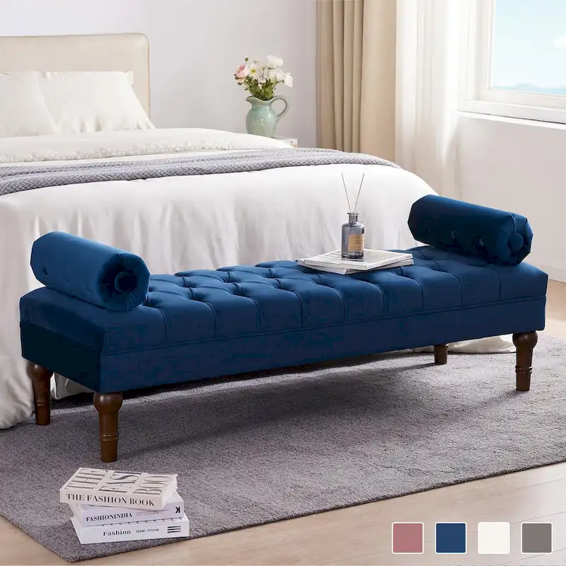 Velvet Bedroom Bench Pink/ Beige/ Blue/ Gray Upholstered Bench with Button-Tufted 60.2.