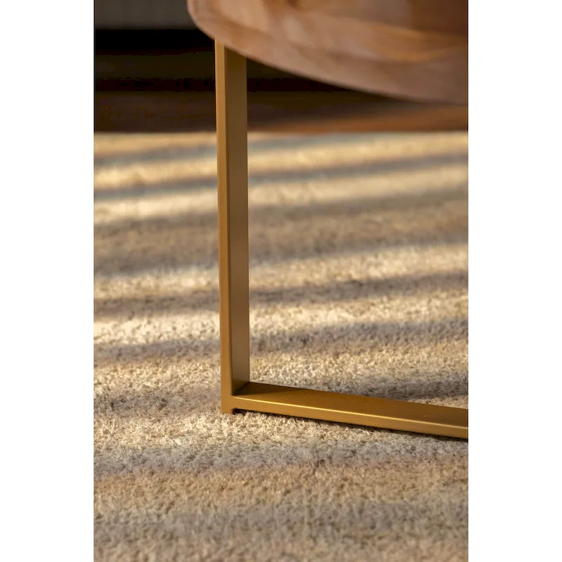 Natural Wood Round Coffee Table with Metal Cross Legs