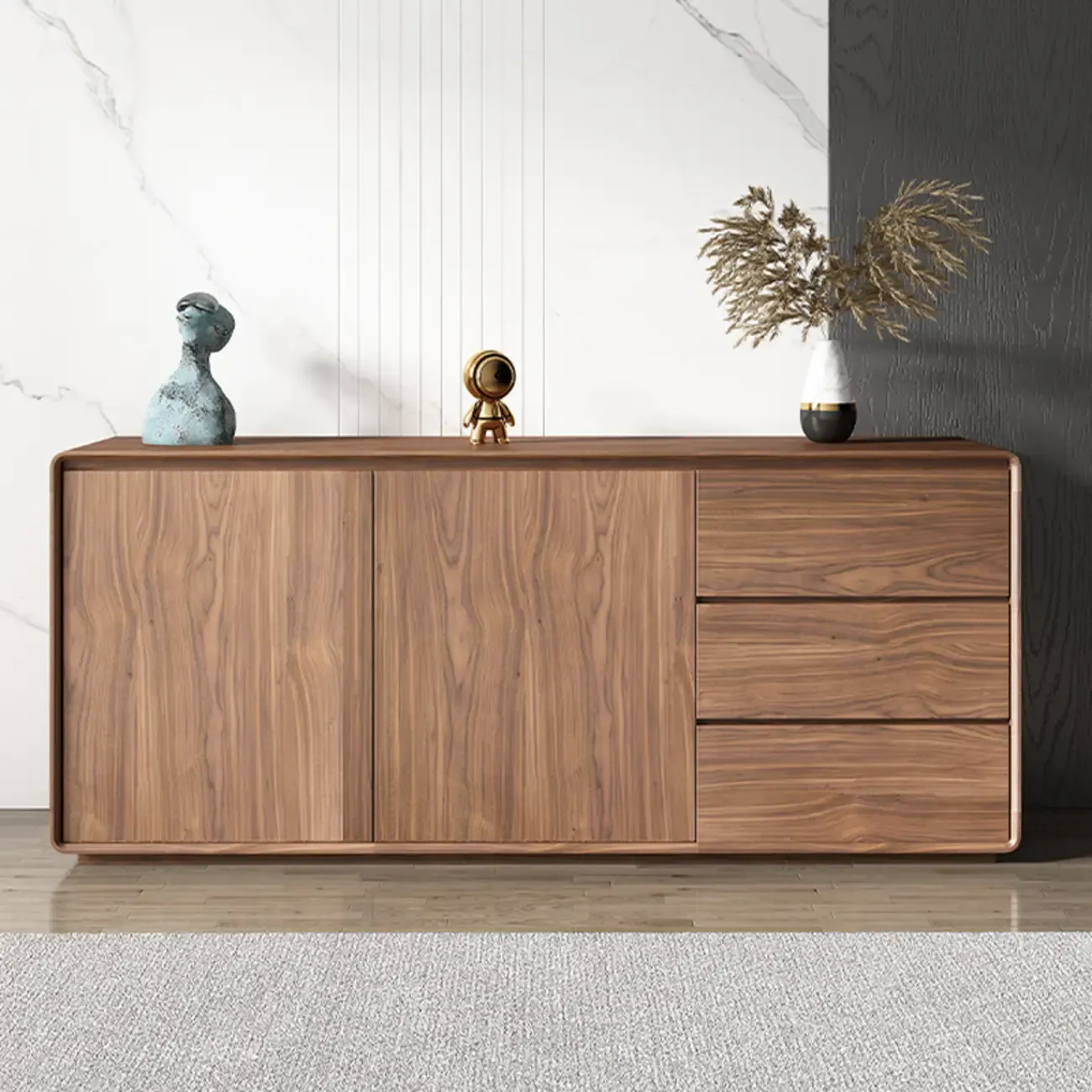 Large Cocoa Wooden Storage Cabinet with Drawers & Doors