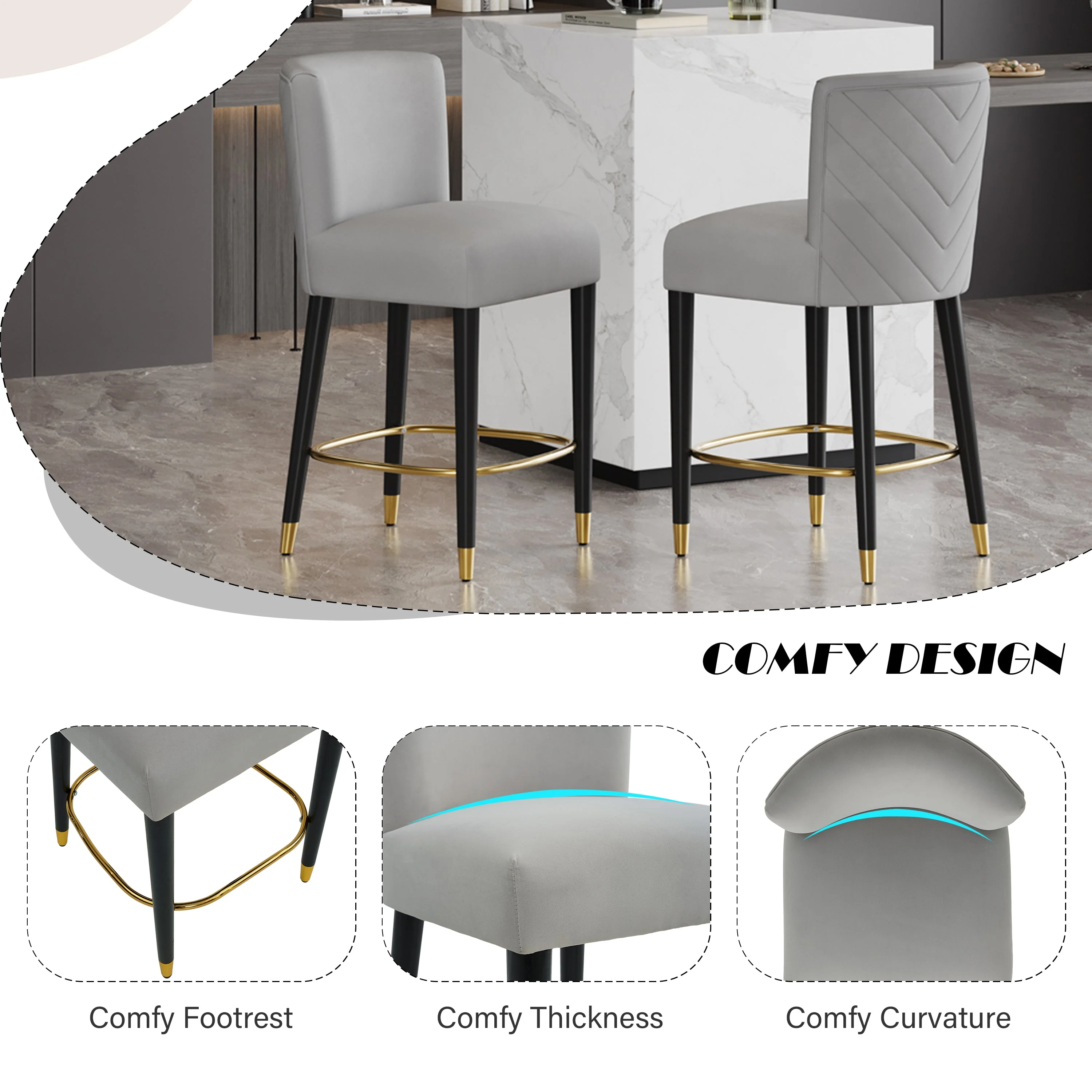 Modern Upholstered Tufted Bar Stools Set of 2