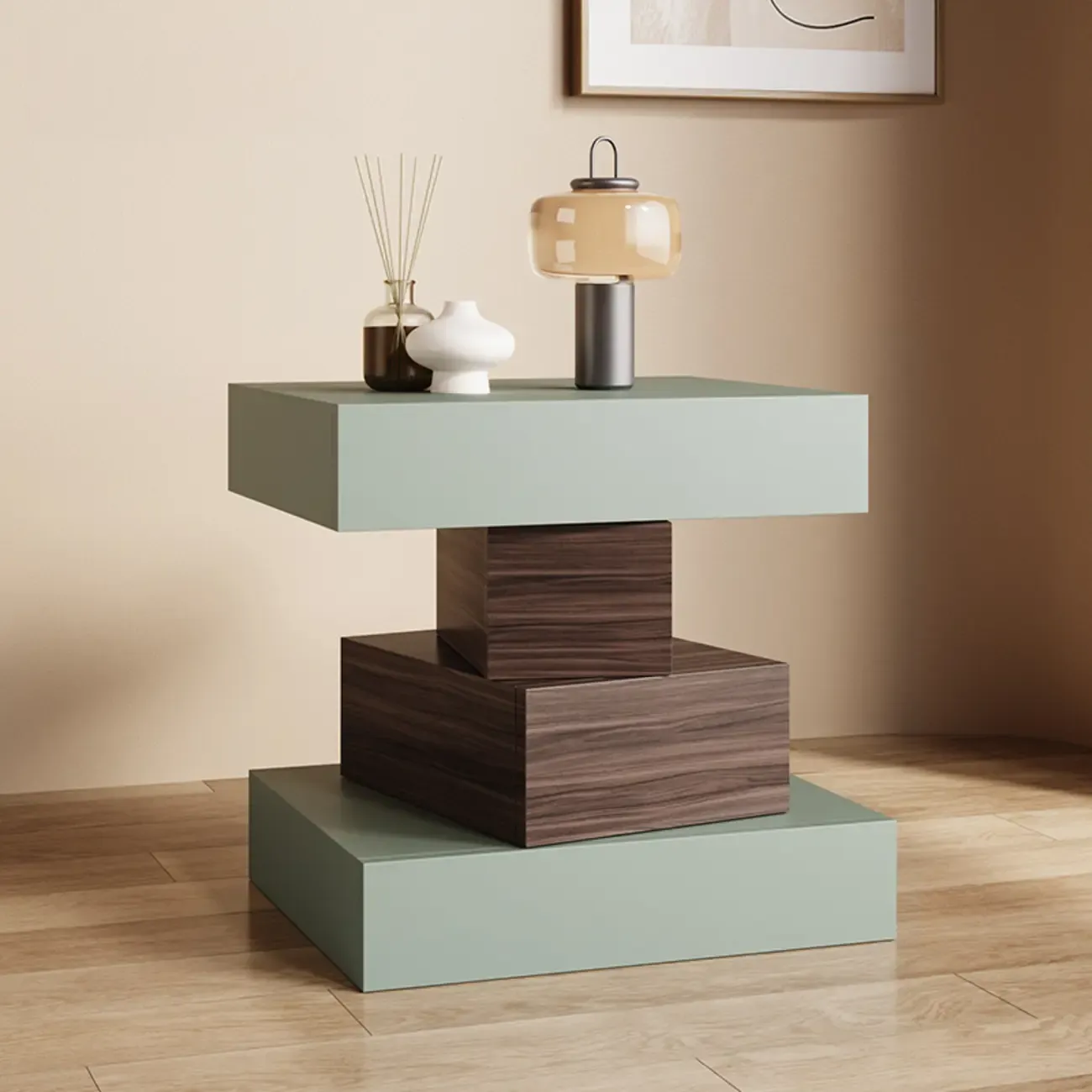 Narrow 4 Drawers Leather Top Walnut Nightstand