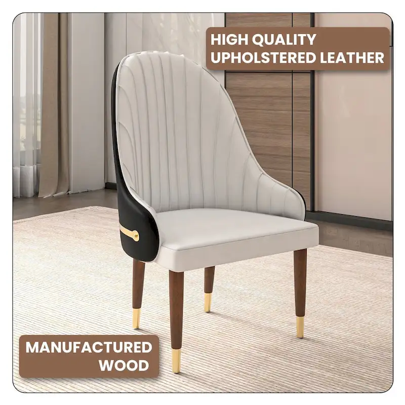 Leather Dining Chair with a Ripple Back and Gold Accents Design Elara Collection