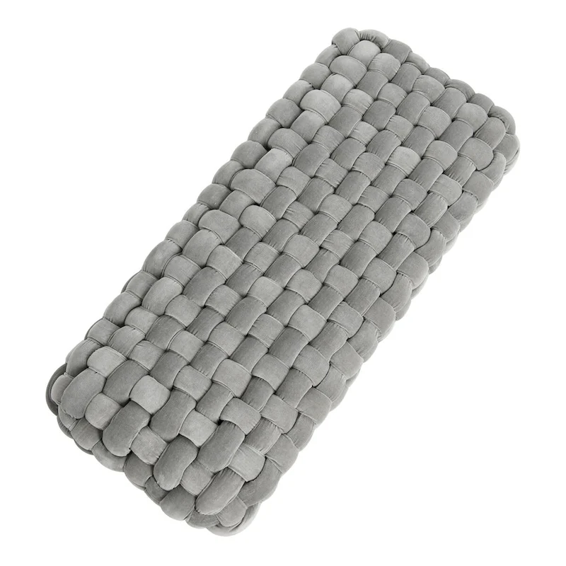 Chunky Woven Velvet Entryway Bench with Wood Legs